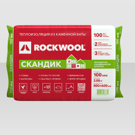 Утеплитель Rockwool Лайт Баттс Скандик 100 х 600 х 800 мм, упаковка 2,88 м2